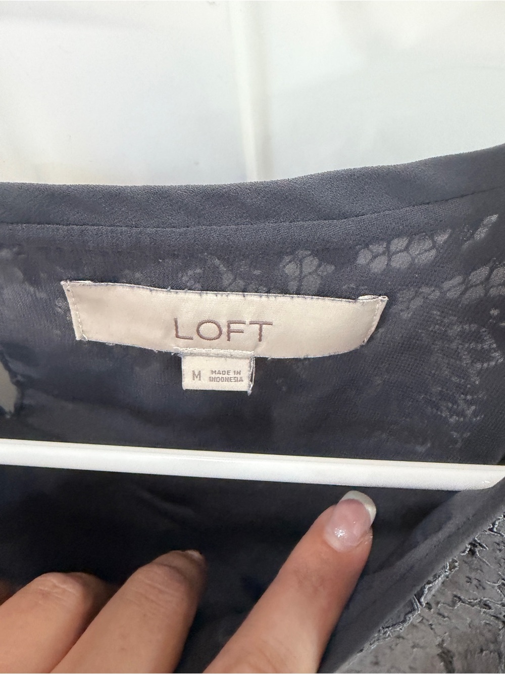 LOFT Charcoal Gray Lace Cap-Sleeve Blouse - Picture 4 of 6